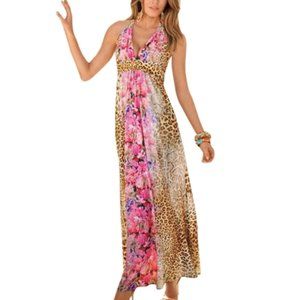 Exotic Print Halter Maxi Dress